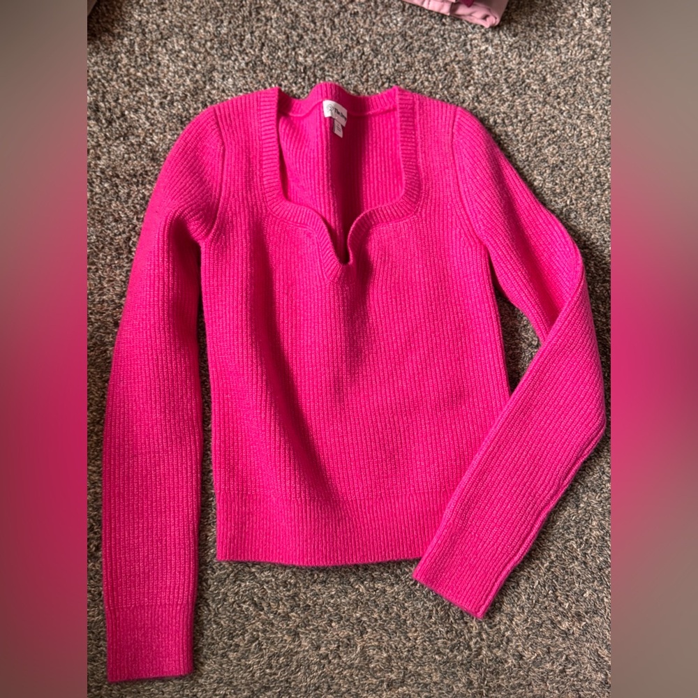 Vibrant Pink V-Neck Sweater